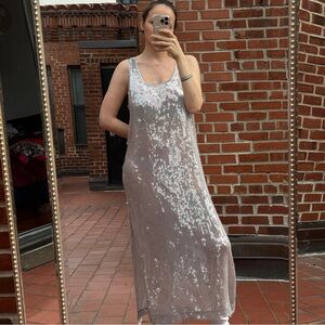 Zara Silver Sequin Scoop Neck Maxi Dress